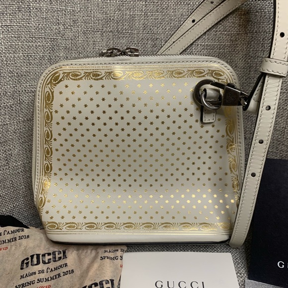 GUCCI X SEGA Calfskin GUCCY Stars Mini Dome Shoulder Bag Mystic White Gold - Picture 3 of 14